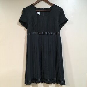 Vtg Pleated Black Cocktail Mini Dress Granite Sz 9/10 Ribbon Bow Wedding Party